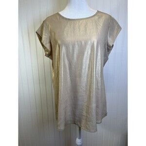 Chicos‎ Gold Shimmer Drita Sand Keyhole Button Back Womens Top SZ 1. Holiday Top